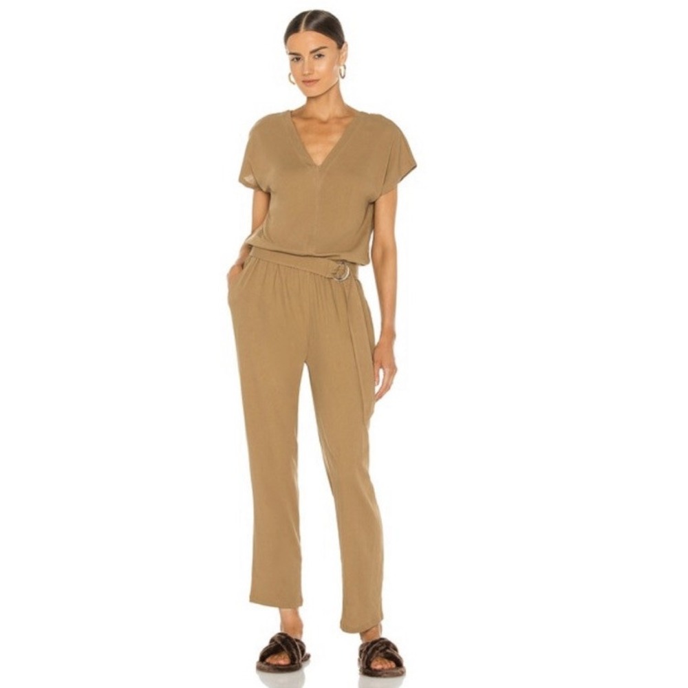 ATM Anthony Thomas Melillo NWOT High Torsion Belted Jumpsuit Tan Cotton V-Neck M